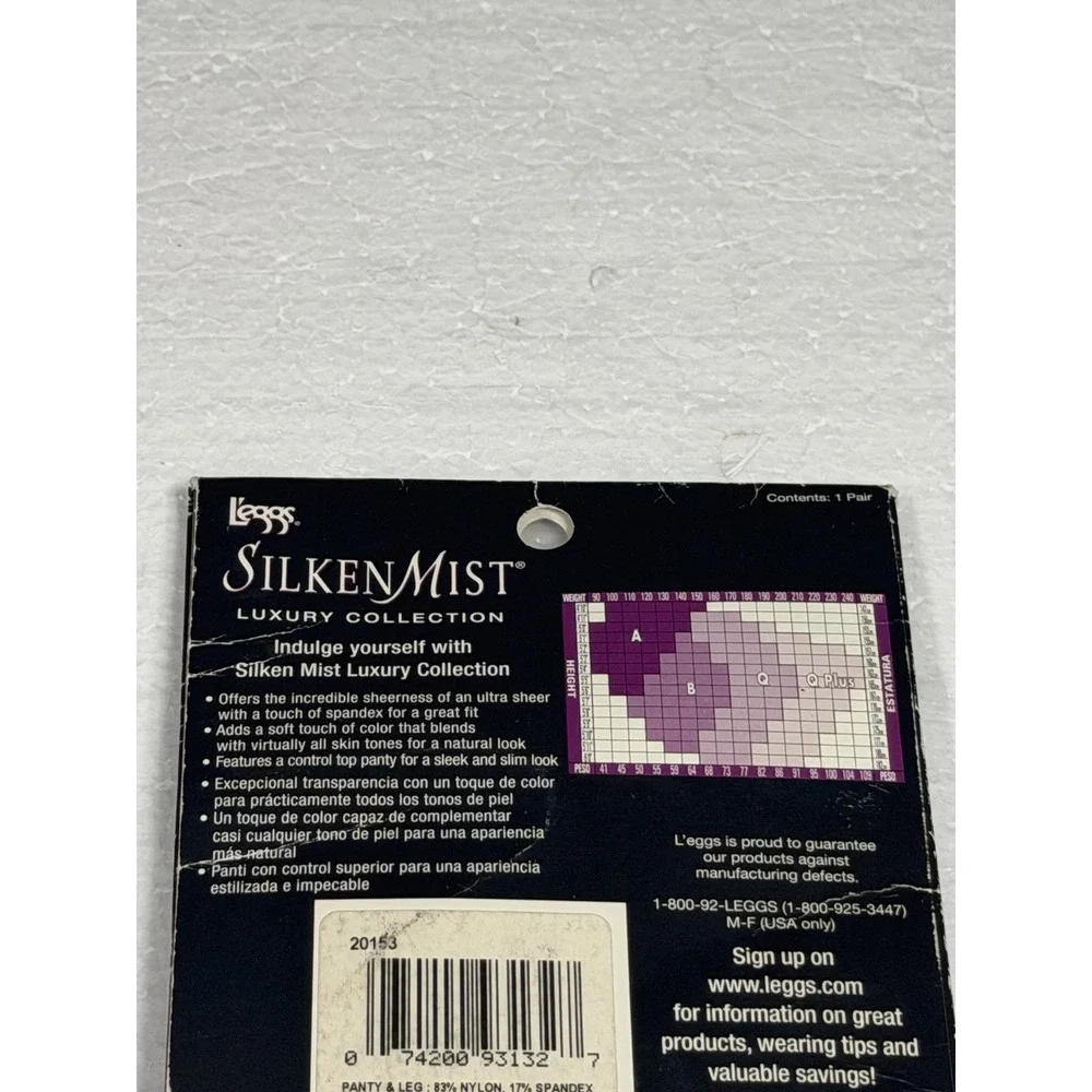 Leggs Silken Mist Perfectly Sheer Control Top Sheer Toe JET BLACK 93132